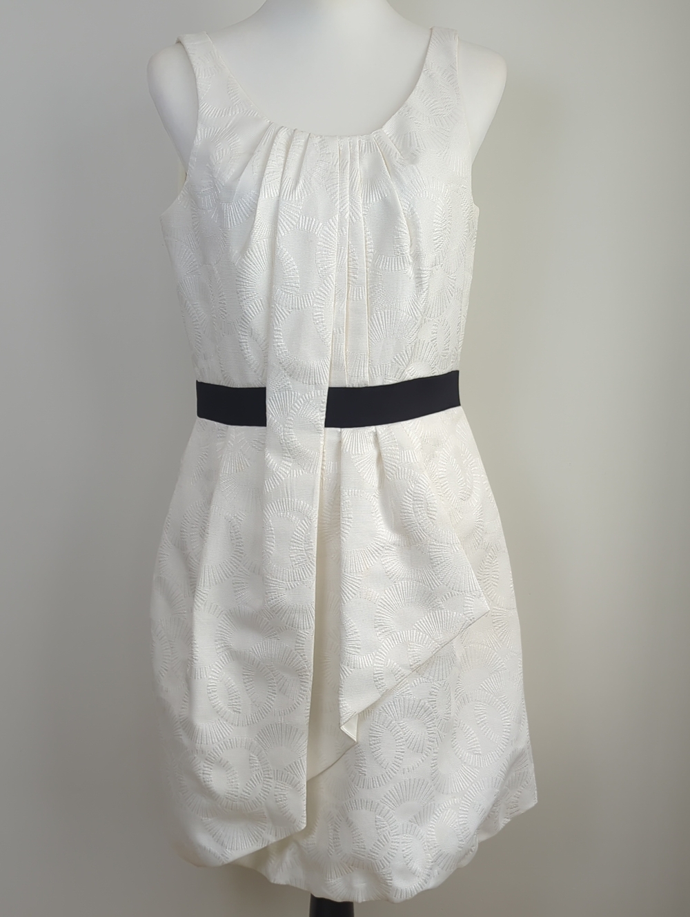 Max & Cleo BCBG Jillian Draped Jacquard Cocktail Bubble Dress Ivory White